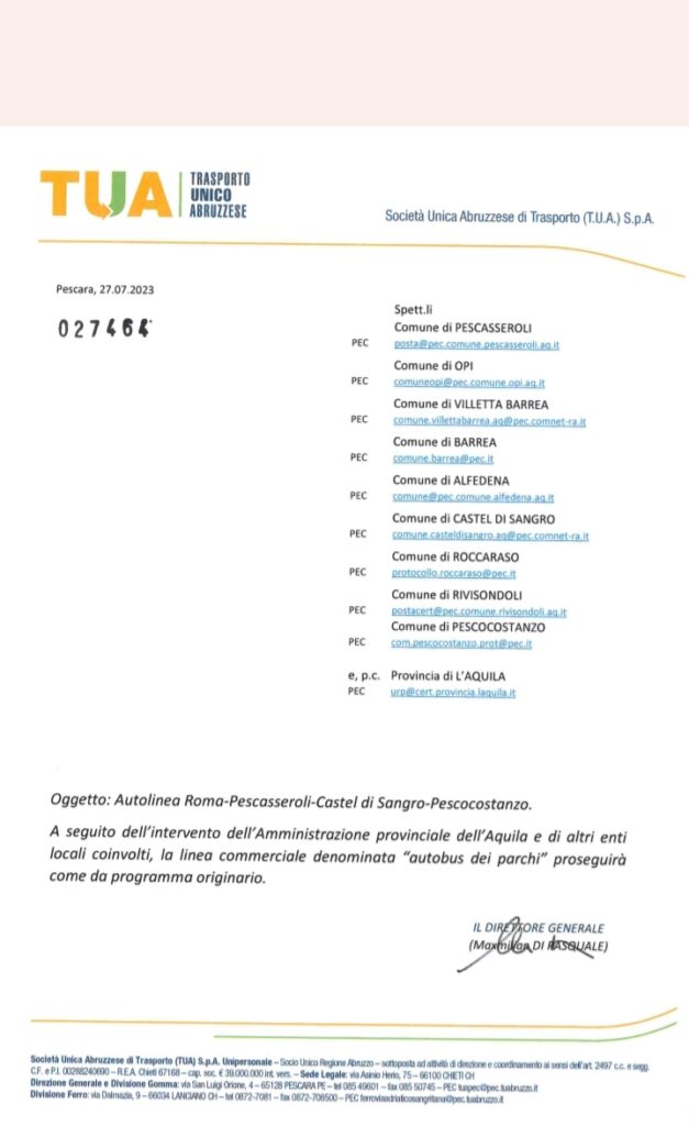 CS ABRUZZO, BUS DEI PARCHI – LA NOTA DI VERRECCHIA (FDI) IN REPLICA A PIETRUCCI