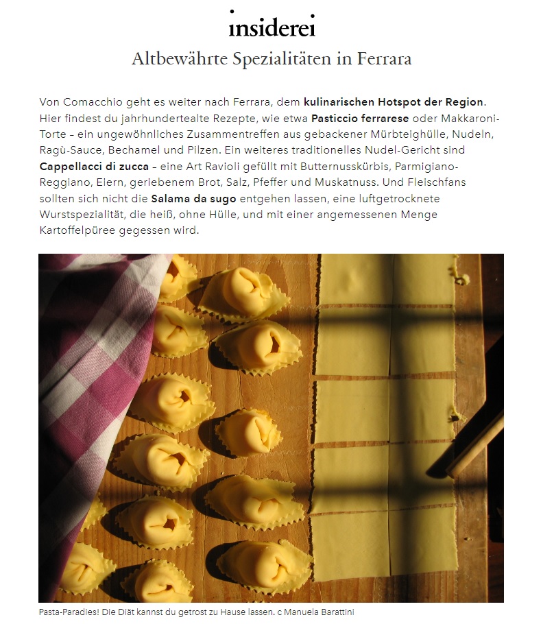 FERRARA NEL VIAGGIO DEL GUSTO CONSIGLIATO DALLA STAMPA AUSTRIACA: “PUNTO DI RIFERIMENTO CULINARIO DELLA REGIONE”. E DAL 4 AL 6 NOVEMBRE TORNA IL FOOD FESTIVAL