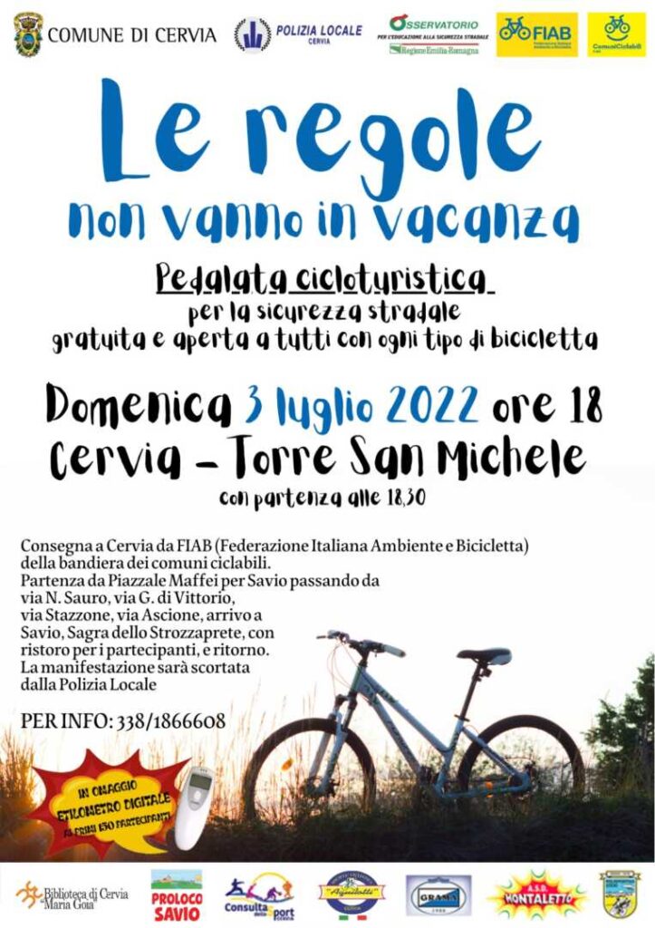 Comunicato stampa: Domenica 3 luglio la pedalata cicloturistica “Le regole non vanno in vacanza”