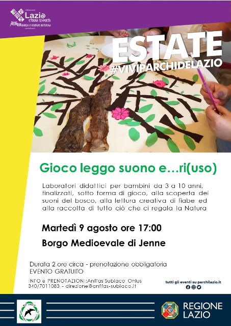 Mar 09 Ago – PR Monti Simbruini – Gioco leggo suono e…ri(uso)