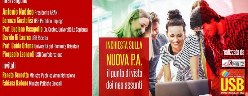 Comunicato stampa: Pubblico Impiego, mercoledì 6 luglio presentazione della ricerca USB sui nuovi assunti. Invitati i ministri Brunetta e Dadone e il presidente Aran Naddeo
