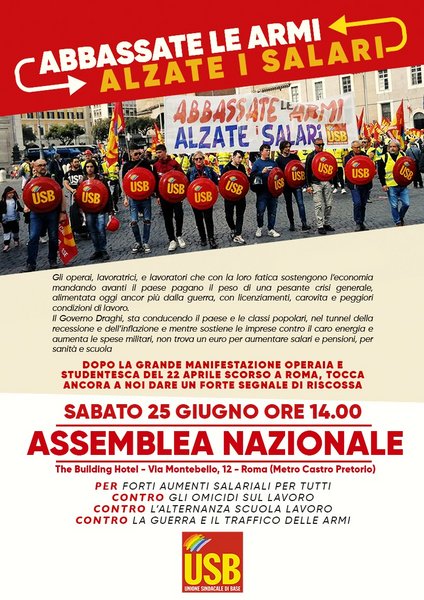 Comunicato stampa: Via il Governo Draghi: il 25 giugno assemblea operaia a Roma