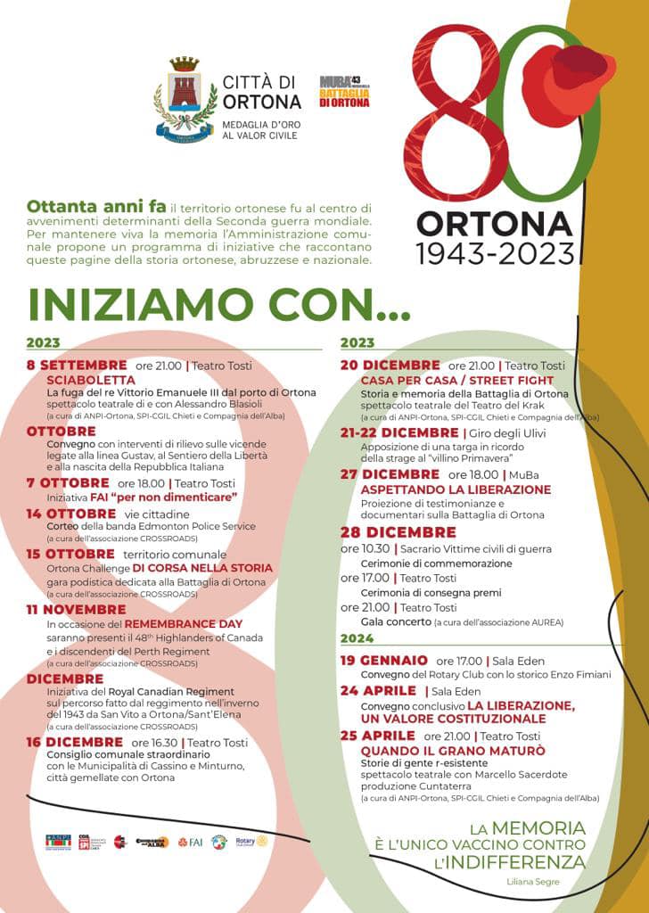 80° della Battaglia di Ortona. L’amministrazione comunale presenta il calendario degli eventi fino al 2024