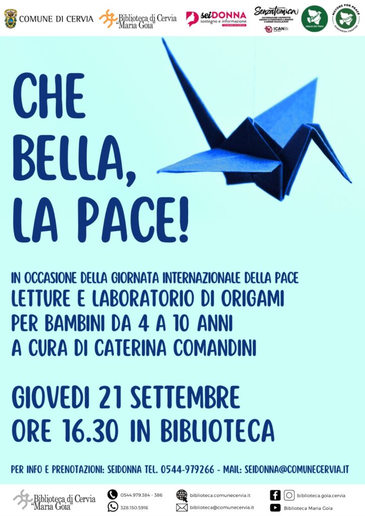 Comunicato stampa: Cervia città per la pace. Iniziative Giornata Internazionale della Pace 21 settembre e Giornata Internazionale Eliminazione Armi Nucleari 26 settembre.