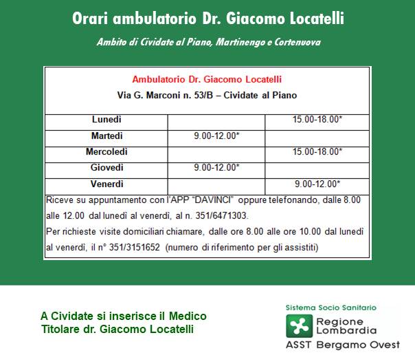 Comunicato stampa: Giacomo Locatelli nuovo medico a Cividate