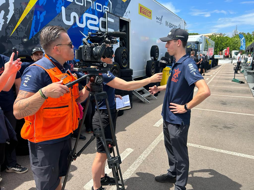 FIA Rally Star training camp - Taylor Gill being interviewed by WRC TV at Rally Italia Sardegna