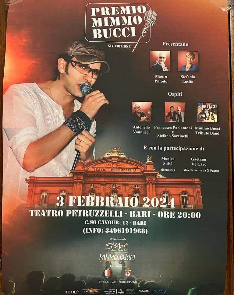 IL COMUNE COMUNICA – Presentata la XIV edizione del premio “Mimmo Bucci”, la finale il 3 febbraio al Teatro Petruzzelli