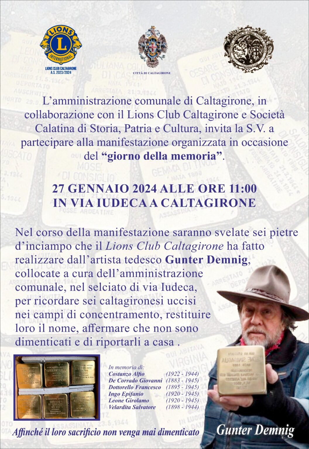 Com Sabato Gennaio La Celebrazione Della Giornata Della Memoria Con Lo Svelamento Di Sei