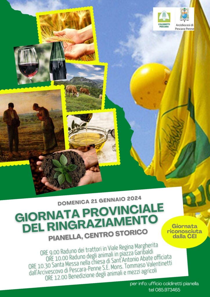 PIANELLA, DOMENICA 21 gennaio COLDIRETTI PESCARA FESTEGGIA IL RINGRAZIAMENTO