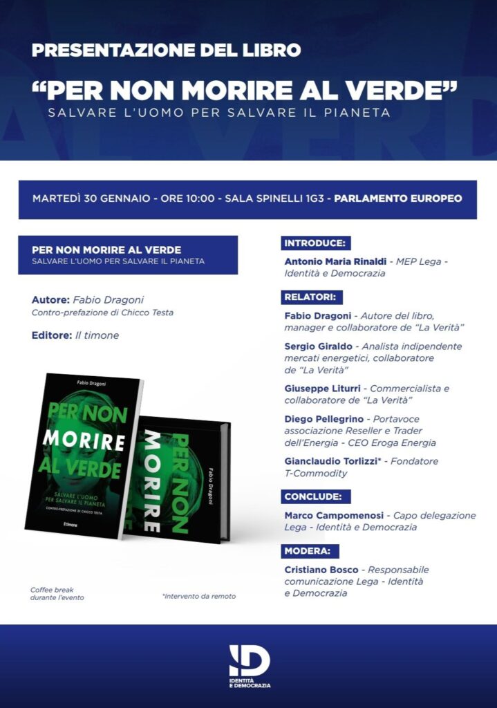 BRUXELLES, LEGA-ID: DOMANI PRESENTAZIONE LIBRO “PER NON MORIRE AL VERDE” AL PARLAMENTO EUROPEO