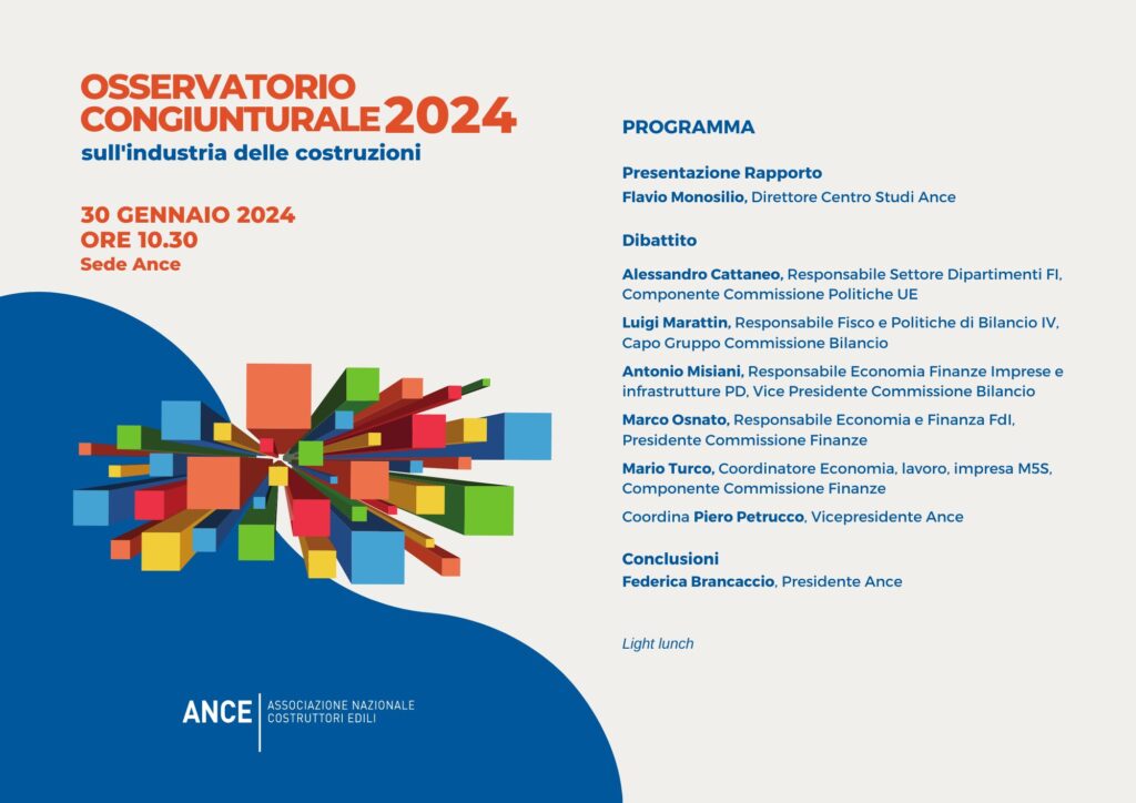 Domani alle 10:30 presentazione dell’Osservatorio congiunturale Ance