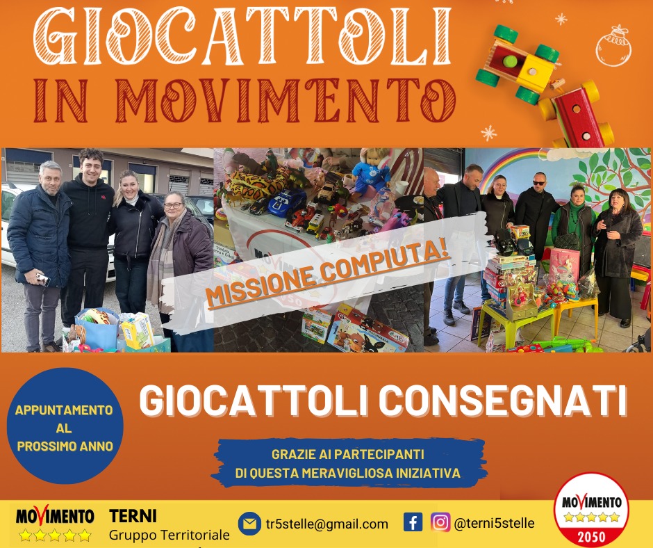 Grande successo per l’iniziativa ‘Giocattoli in Movimento’ promossa dal gruppo territoriale M5S Terni