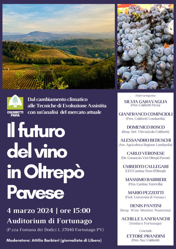 VINO, DOMANI ORE 15 SUMMIT COLDIRETTI A FORTUNAGO (PV)