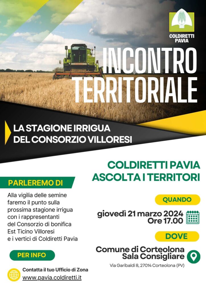 ACQUA, COLDIRETTI PAVIA INCONTRA IL VILLORESI IL 21/03
