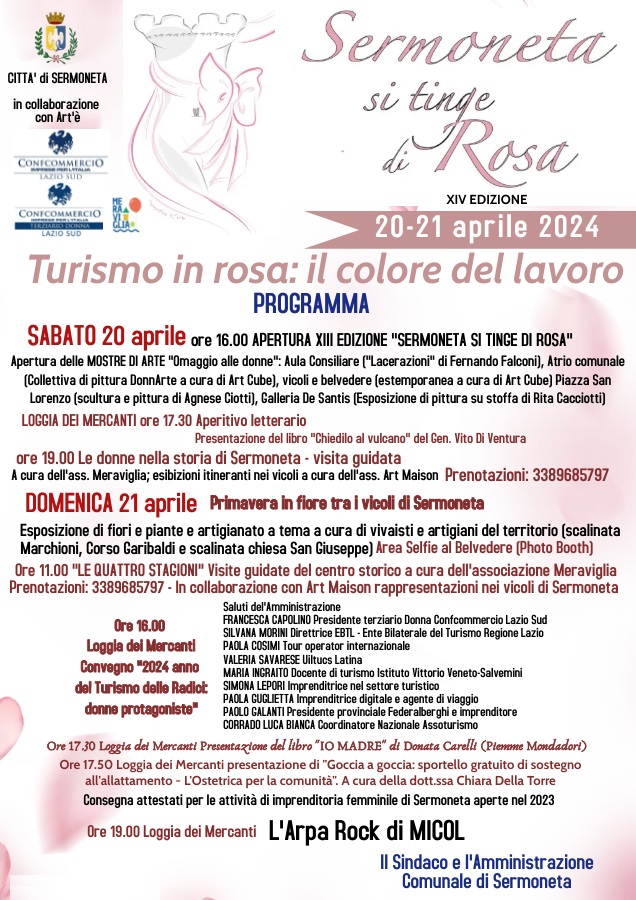 “Sermoneta si tinge di rosa”: libri, mostre, musica visite guidate e convegno sul “Turismo in rosa”