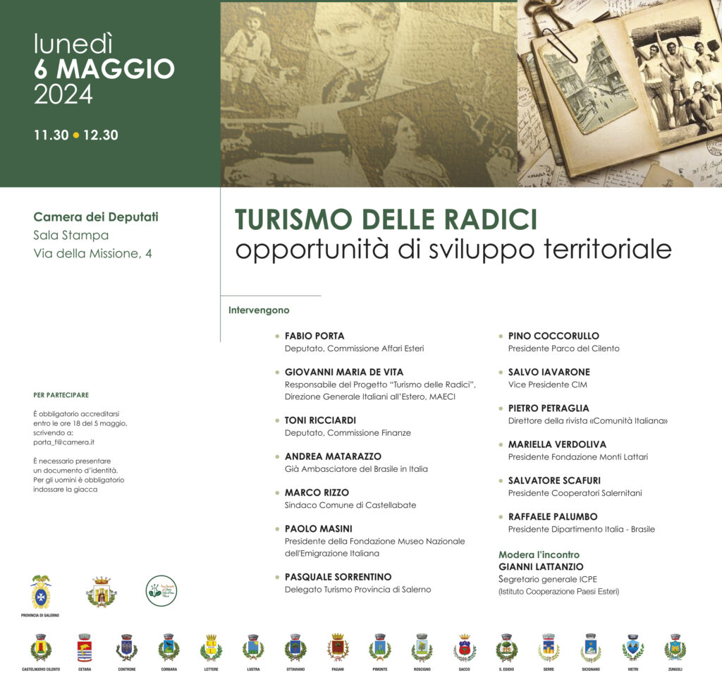 TURISMO: LUNEDÌ ALLA CAMERA DEI DEPUTATI PRESENTAZIONE DEL PROGETTO “TURISMO DELLE RADICI, OPPORTUNITÀ DI SVILUPPO LOCALE”