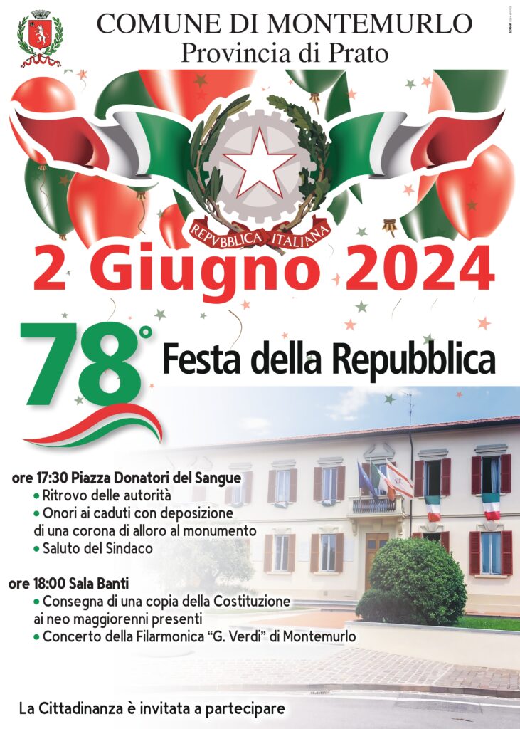 Il Comune di Montemurlo celebra il 78esimo “compleanno della Repubblica”