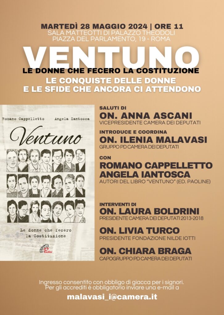 Ventuno – Le donne che fecero la Costituzione Martedì alle 11 diretta webtv – Interviene Ascani