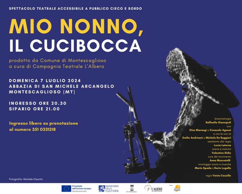 “Mio nonno, il Cucibocca”: a Montescaglioso una serata di teatro accessibile