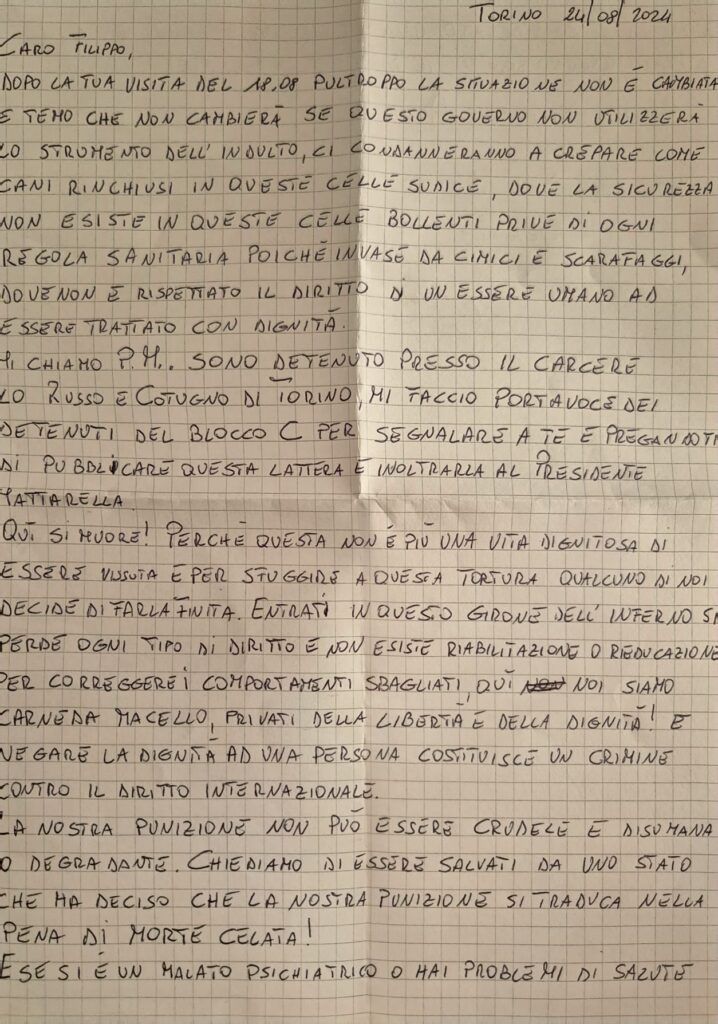 DETENUTO INVIA A RADICALI ITALIANI LETTERA DAL CARCERE