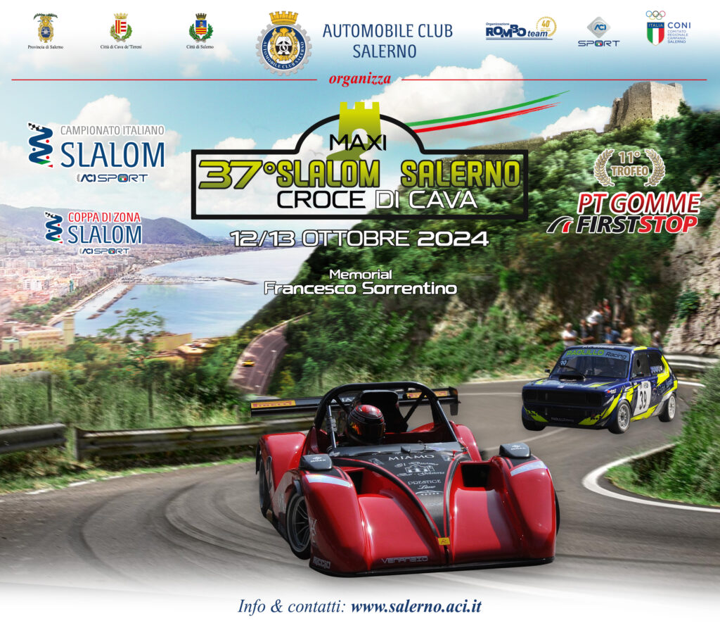 37° Maxi Slalom Salerno-Croce di Cava organizzato da Aci Salerno. Il 12 e il 13 ottobre 2024 la gara valida per il Campionato Italiano Slalom