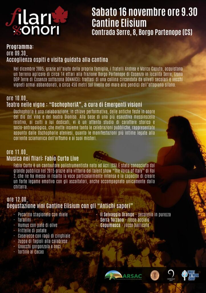 COMUNICATO STAMPA “Filari Sonori” – Musica, Teatro e Sapori nelle Cantine Elisium