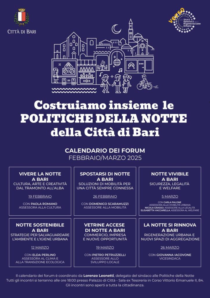IL COMUNE COMUNICA – ‘Costruiamo insieme le politiche della notte’_oggi il primo incontro pubblico su cultura e creatività nella sala Ex Tesoreria di Palazzo di Città