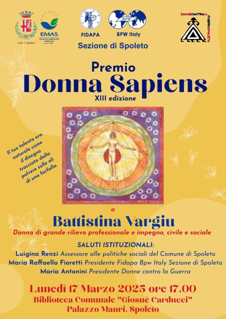 Premio Donna Sapiens 2025. Lunedì 17 marzo