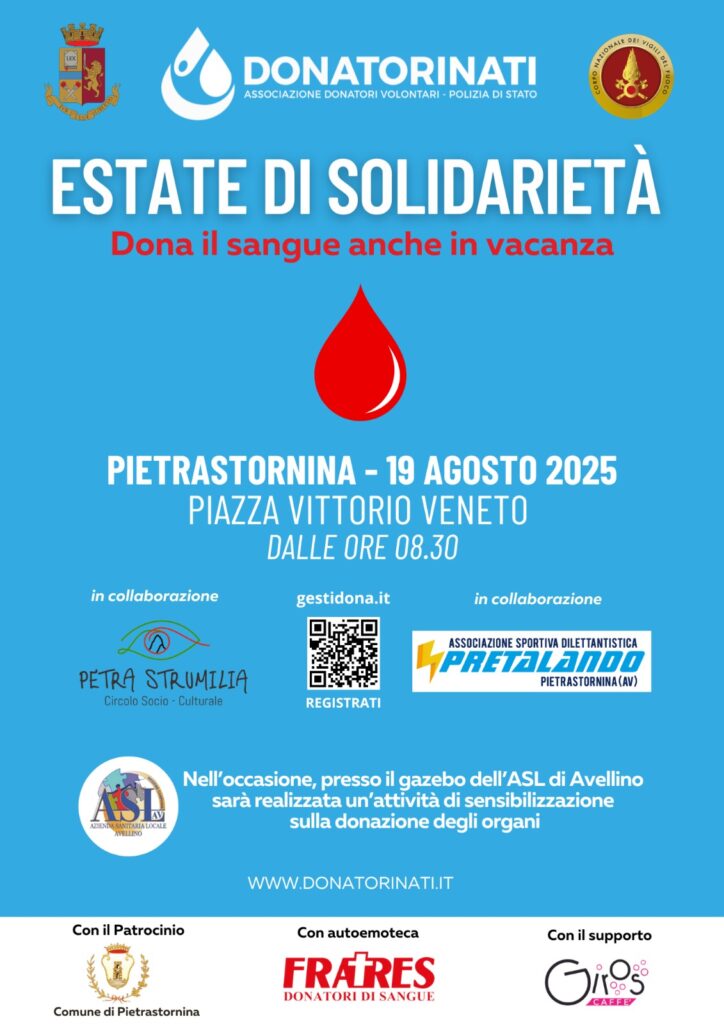 19 AGOSTO: MOBILITAZIONE NAZIONALE DI DONATORINATI