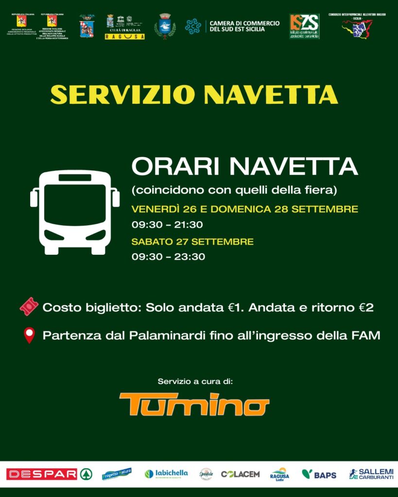 Cs. n.431 Servizio bus navetta attivo per la Fiera Agricola Mediterranea dal 26 al 28 Settembre + locandina