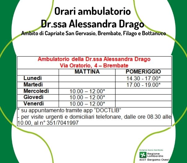Comunicato stampa – A Brembate la Dr.ssa Drago aumenta i posti disponibili