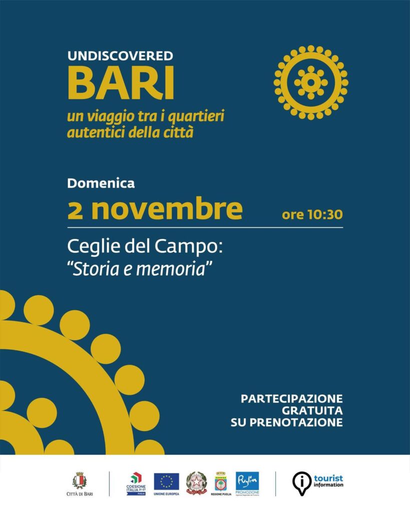 IL COMUNE COMUNICA – “Undiscovered Bari”, domenica 2 novembre a Ceglie la seconda tappa degli otto tour gratuiti alla scoperta dei quartieri della città