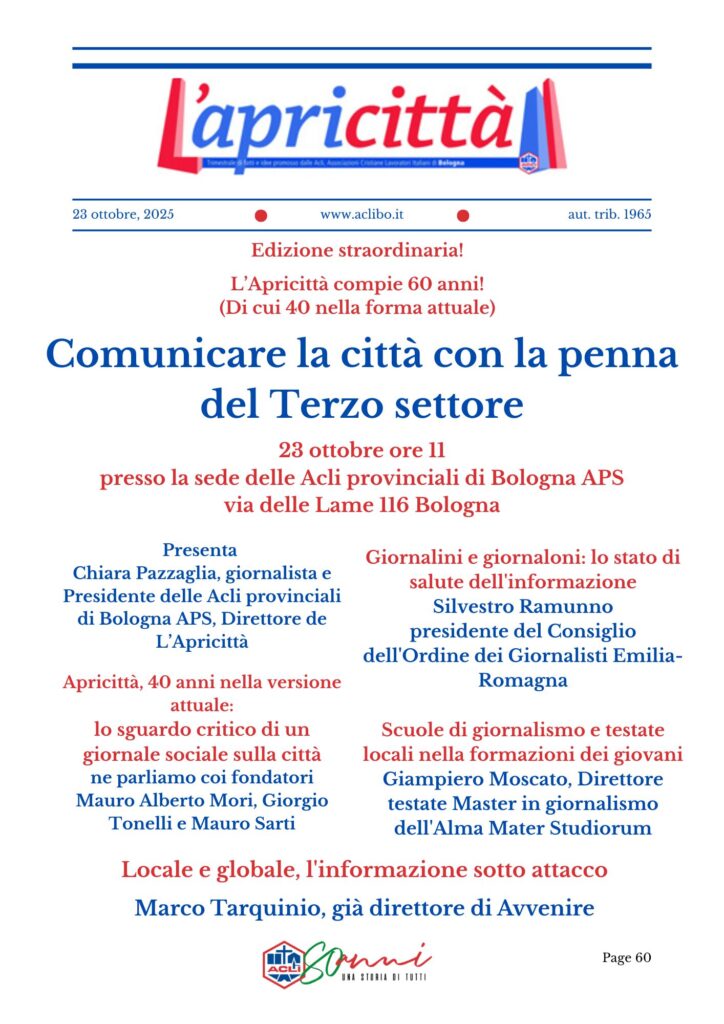 Invito dall Acli – 23 ottobre ore 11 un convegno per L’Apricittà (2 crediti OdG)