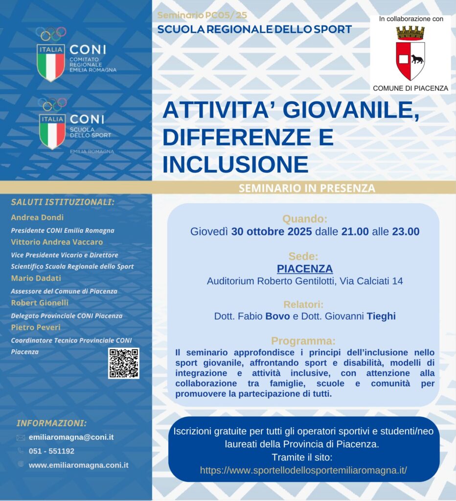 Nuovo seminario formativo al Coni, focus sull’attività giovanile come elemento di inclusione
