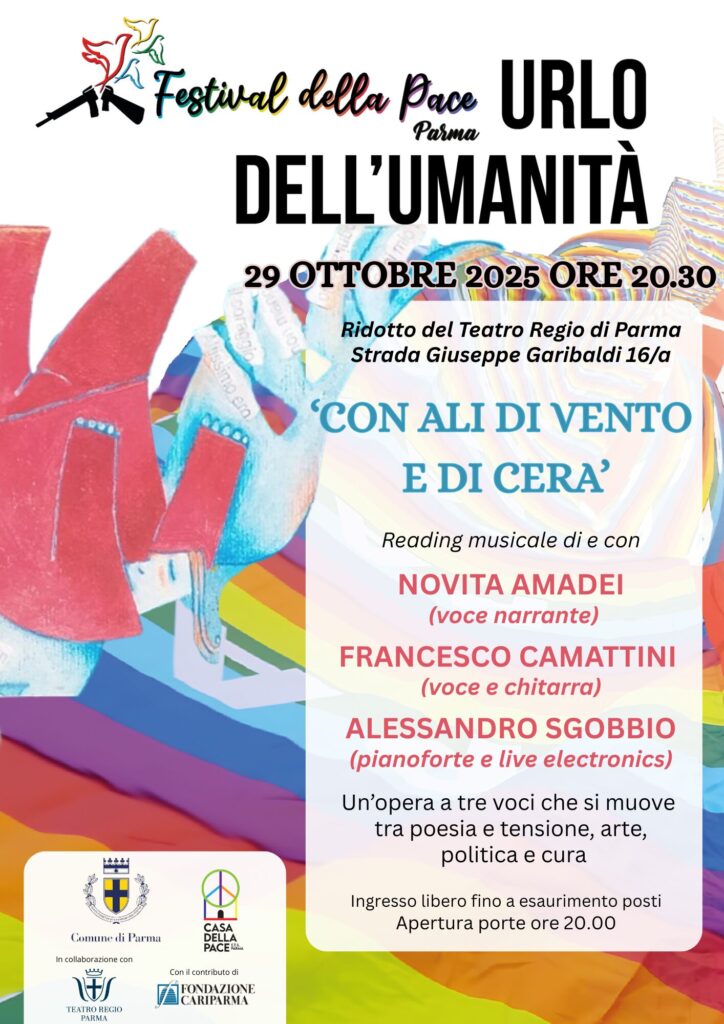 Comunicato stampa – Al Ridotto del Regio per il Festival della Pace, l’anteprima nazionale dello spettacolo “Con ali di vento e di cera”