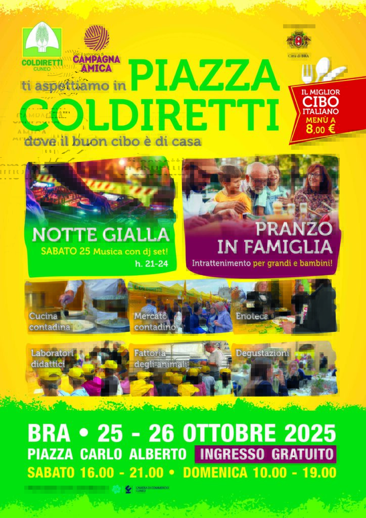 Comunicato stampa | PIAZZA COLDIRETTI: A BRA IL 25 E 26 OTTOBRE IL WEEKEND DEL BUON CIBO E DELL’AGRICOLTURA VERA