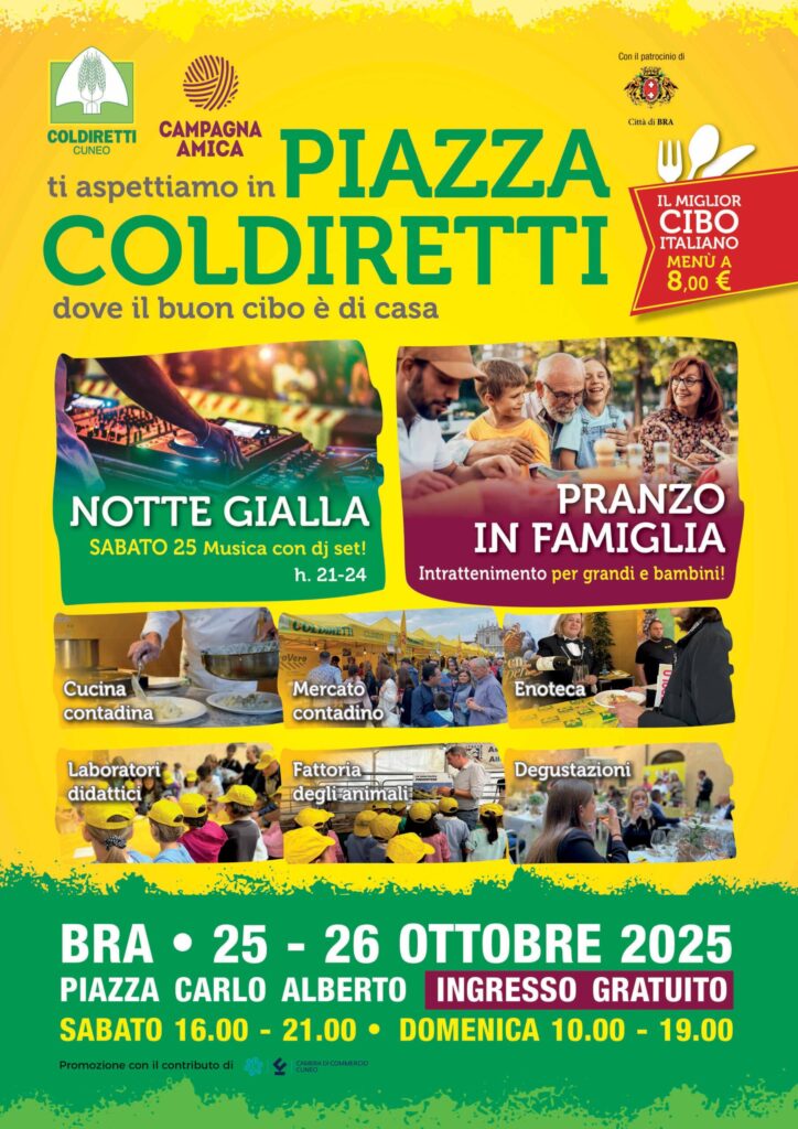 ERRATA: Comunicato stampa | PIAZZA COLDIRETTI: A BRA IL 25 E 26 OTTOBRE IL WEEKEND DEL BUON CIBO E DELL’AGRICOLTURA VERA