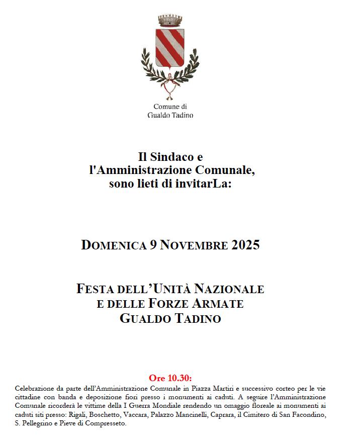 Invito Festa dell’Unità Nazionale e delle Forze Armate – Dom. 9 nov. Ore 10.30