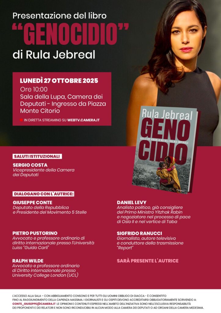Presentazione del libro “Genocidio” di Rula Jebreal – Lunedì alle 10 diretta webtv – Partecipano Costa, Conte, Ranucci