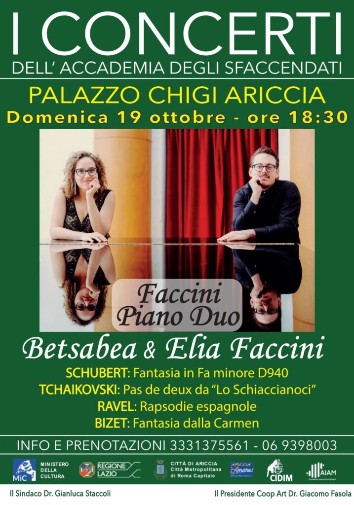 Al Palazzo Chigi di Ariccia l’eccellente Faccini Piano Duo interpreta Schubert, Čajkovskij, Ravel e Bizet