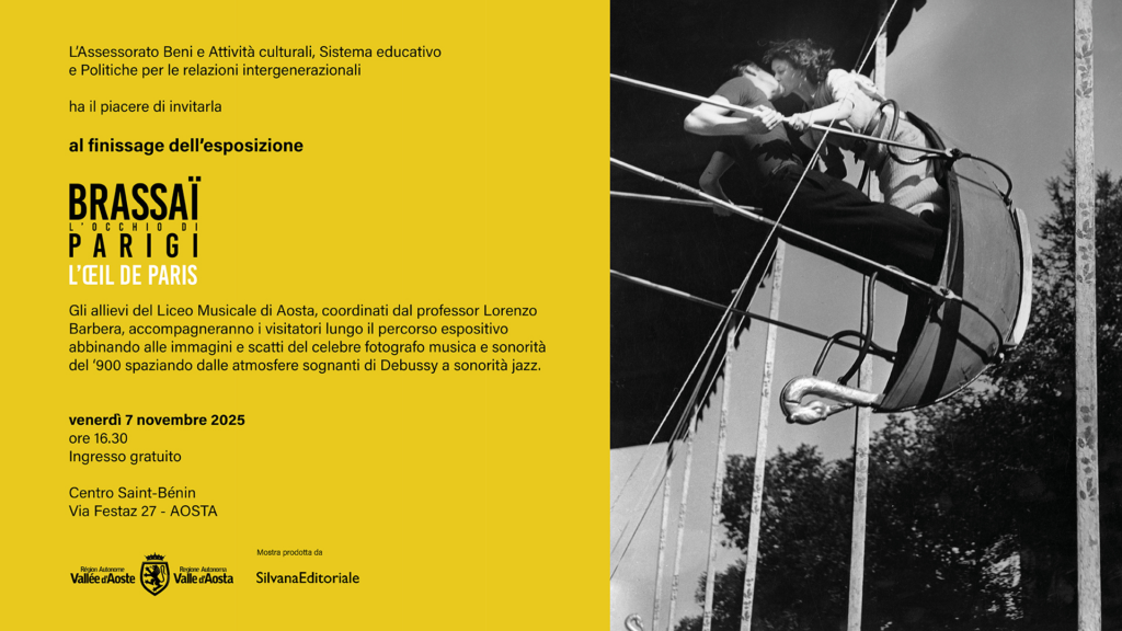 Invito al finissage della mostra “Brassaï. L’occhio di Parigi”, venerdì 7 novembre 2025, alle ore 16.30, presso il Centro Saint-Bénin di Aosta