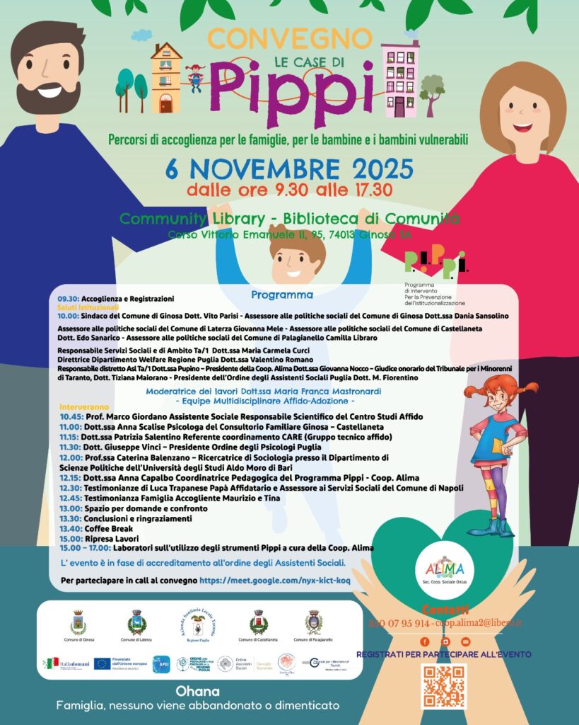 CS – AMBITO TERRITORIALE TA/1 (TA), LE CASE DI PIPPI – PERCORSI DI ACCOGLIENZA PER LE FAMIGLIE, PER LE BAMBINE E I BAMBINI VULNERABILI