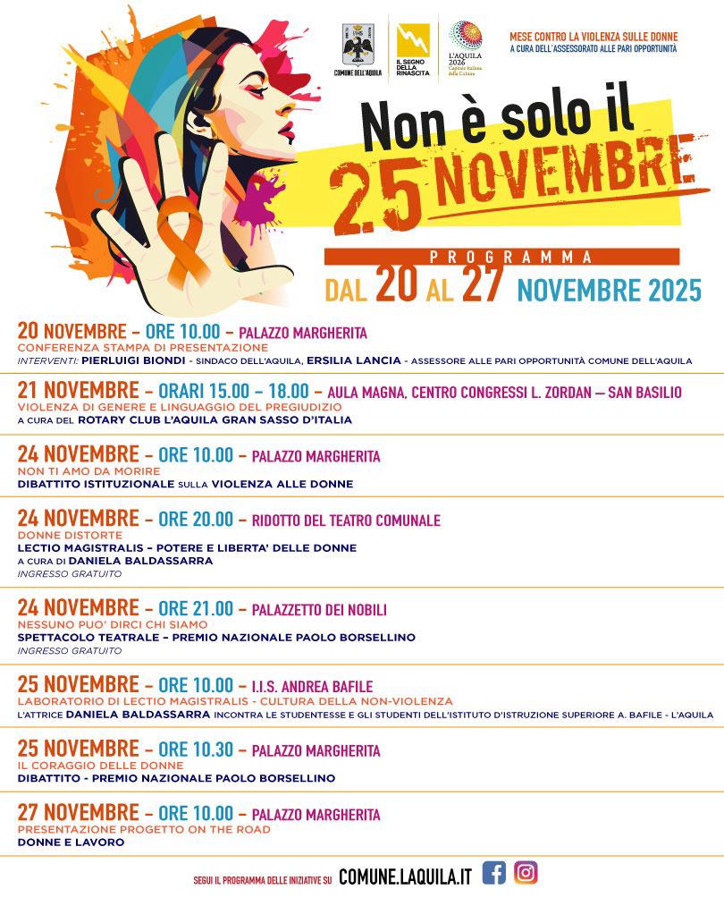 L’Aquila – Comunicato stampa assessore Lancia su progetto Non è solo 25 novembre