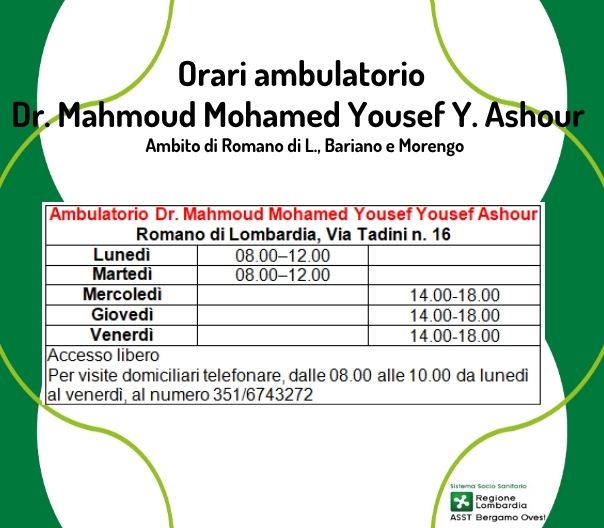 Comunicato stampa – Si inserisce a Romano il dr. Ashour: prenderà i pazienti orfani del Dr. Jabali