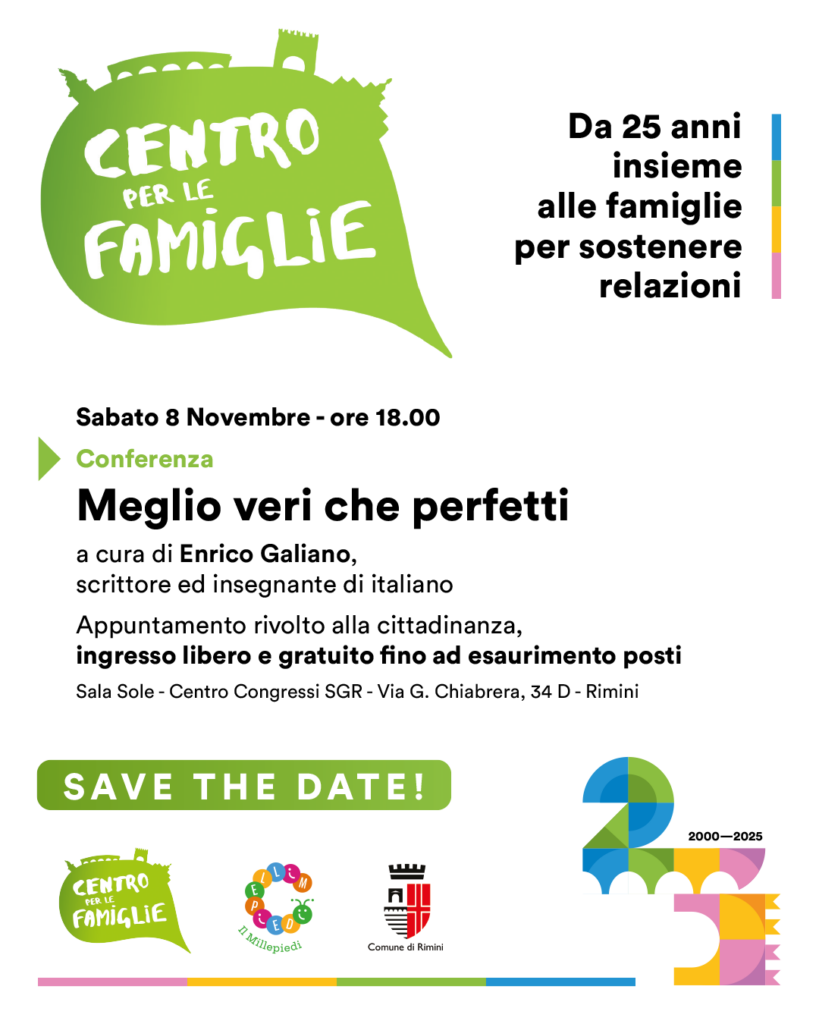 Centro per le famiglie di Rimini: 25 anni al fianco delle famiglie del territorio. Due appuntamenti, l’8 e il 12 novembre, per celebrare un quarto di secolo di ascolto, sostegno e crescita condivisa