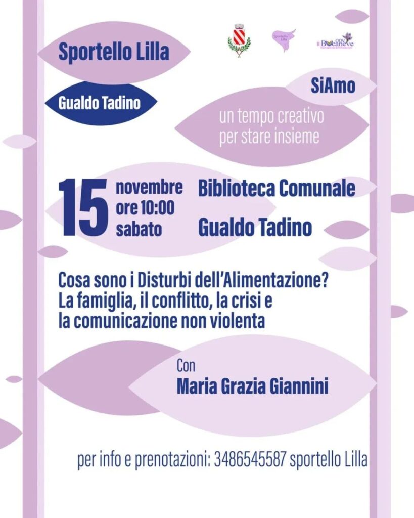 Fwd: Comunicato stampa Sportello Lilla: a Gualdo Tadino un incontro per conoscere e riflettere sui disturbi dell’alimentazione