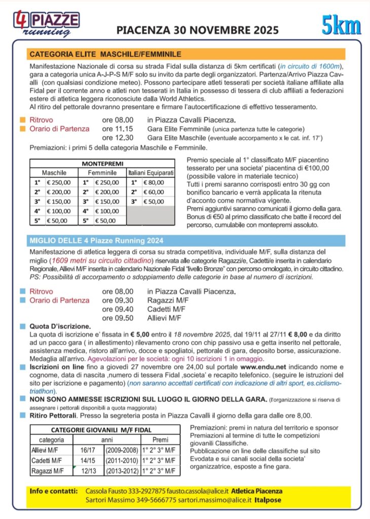 Presentazione della terza edizione della “4 Piazze Running”: materiale e immagine della conferenza stampa di presentazione.