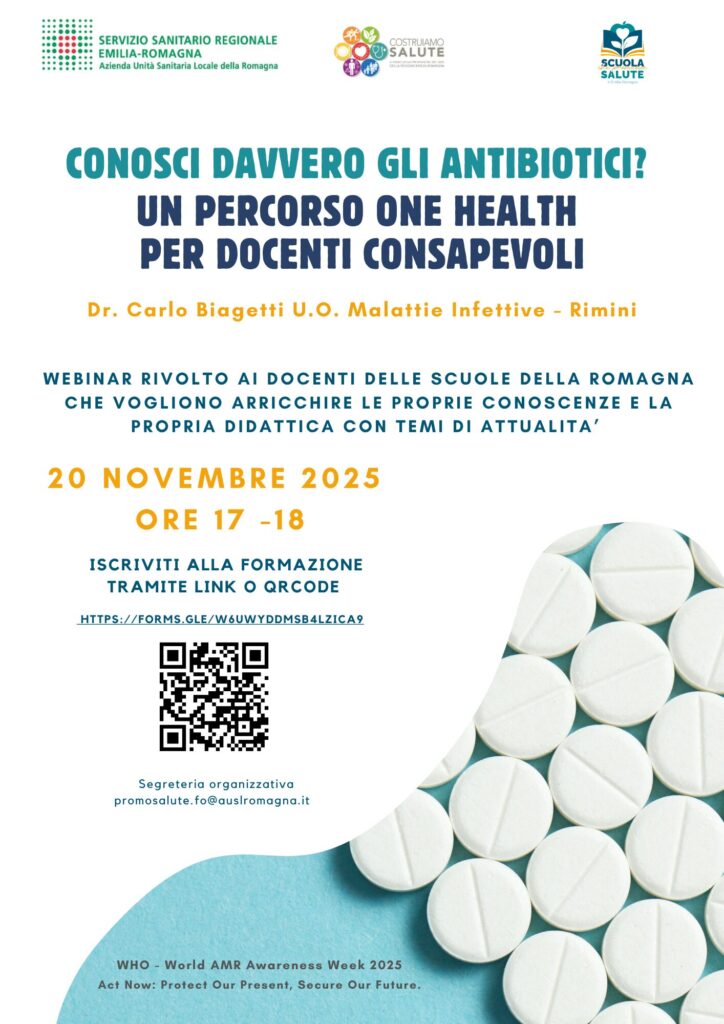 Comunicato Ausl Romagna – WEBINAR PER DOCENTI “Conosci davvero gli antibiotici? Percorso One Health per docenti consapevoli” (20 novembre)
