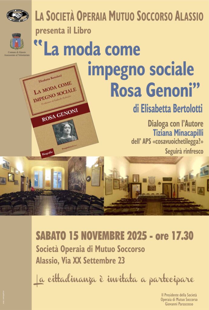 CS – La Società Operaia di Mutuo Soccorso di Alassio presenta il libro “La moda come impegno sociale. Rosa Genoni” di Elisabetta Bertolotti