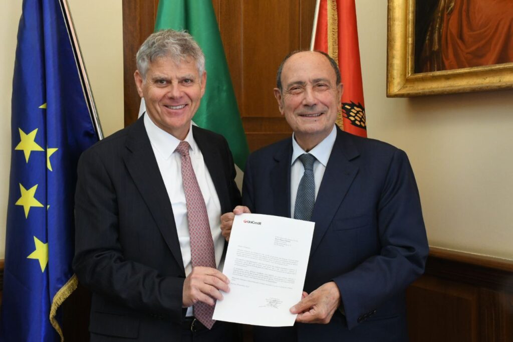 Statuto, versamento record di 102,4 milioni di imposte da Unicredit alla Regione, Schifani: «L’aumento riflette la crescita dell’economia siciliana»